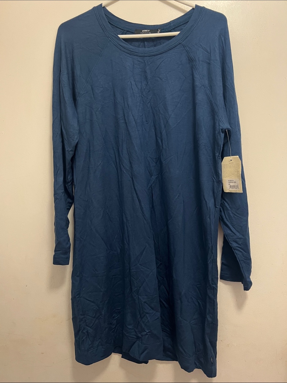 Obey Long Sleeve Tunic Dress in Deep Teal Blue